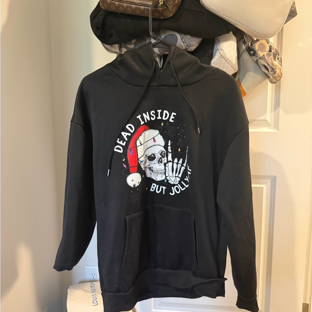 Black Graphic Hoodie - Dead Inside But Jolly